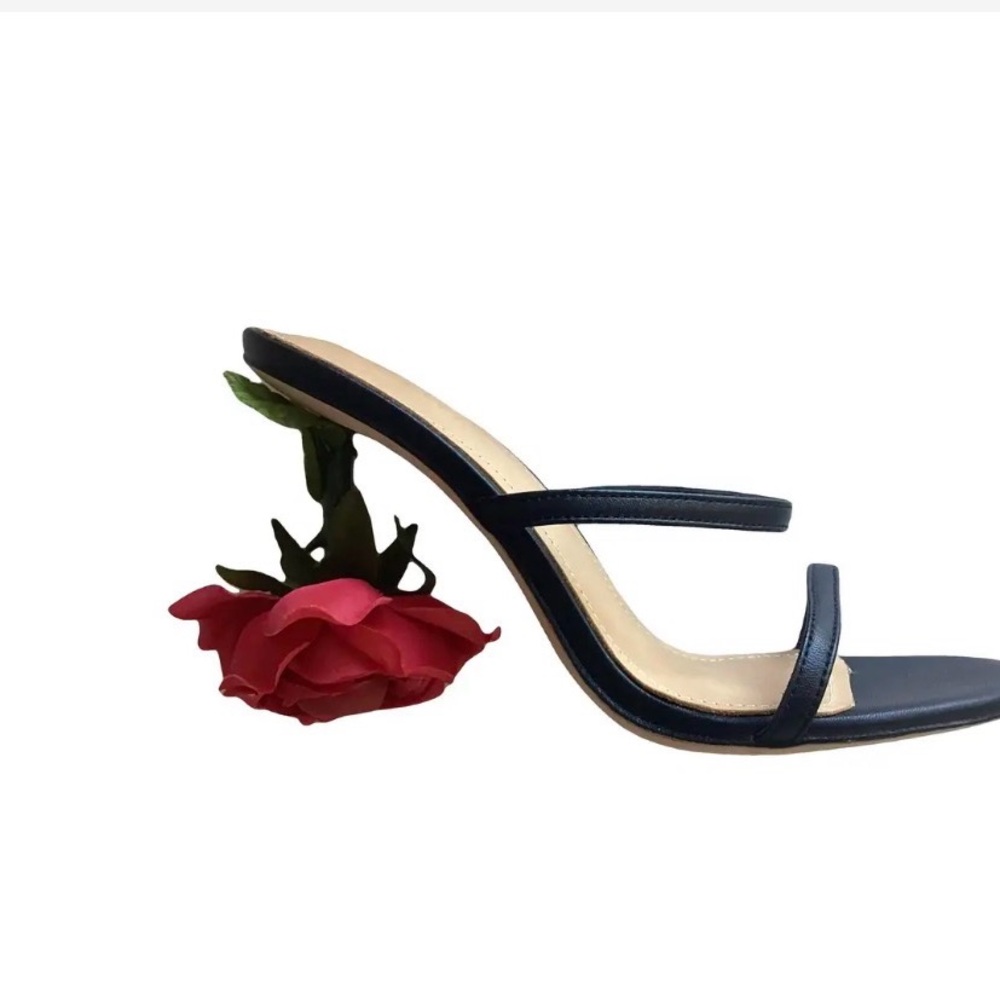 Loewe Black Women's Heels with Rose Detail sz 40